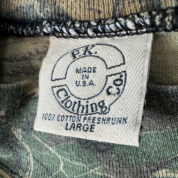 VTG USA PK Clothing Co Mossy Oak Mock Neck Shirt L Woodland Plus Camo Hunting - Picture 12 of 15